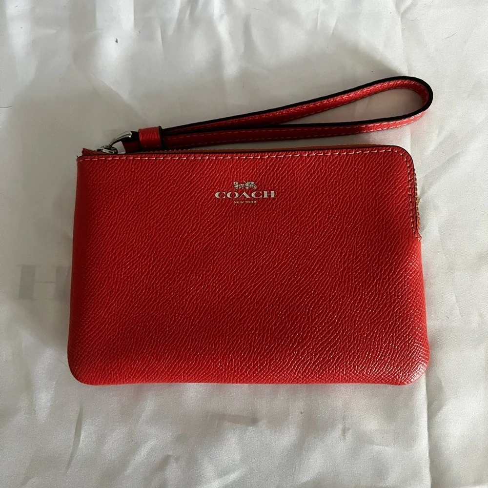 PINK Coach Leather Wristlet with Silver Logo